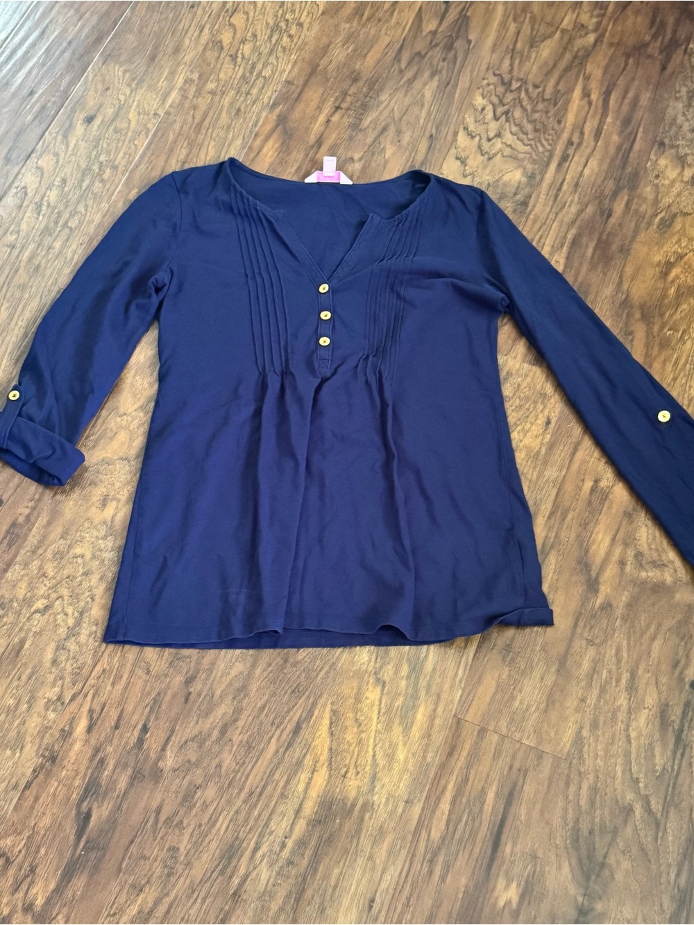 Lilly Pulitzer Navy Pintuck Henley Blouse - Picture 5 of 8